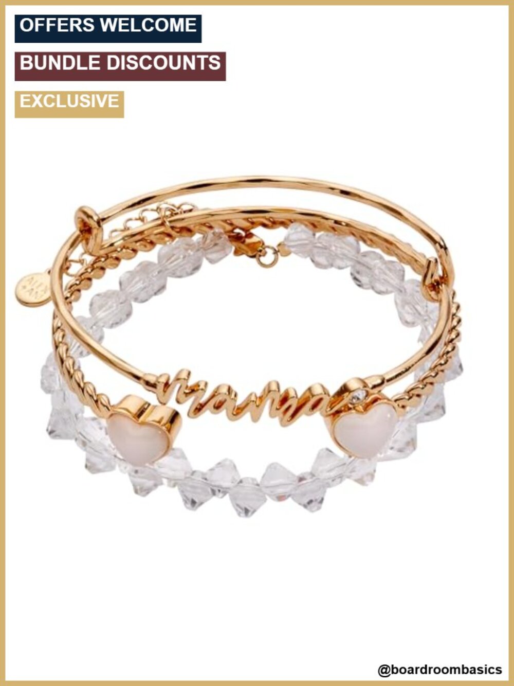 Expandable Wire Bangle Set French Rope Cuff Crystal Heart Beaded Bracelet